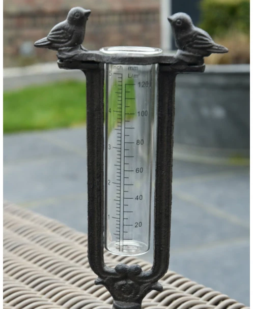 Regenmeter Van Gietijzer Met Vogeltjes En Glazen Meter - Afbeelding 2