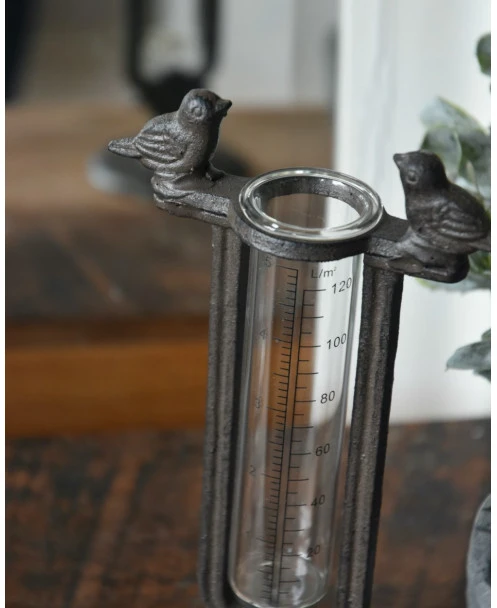 Regenmeter Van Gietijzer Met Vogeltjes En Glazen Meter - Afbeelding 3