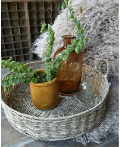 Rond Grijzig Rotan Dienblad Met Hengsels, IB Laursen