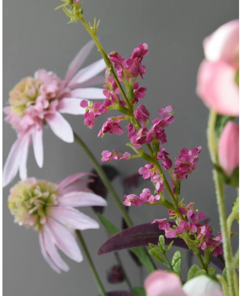 Roze Zijde Pluk Boeket Gemengd, Brynxz Met Bloesem, Klokjes Bloemen, Zonnehoed, Spirea En Eucalyptus - Afbeelding 2