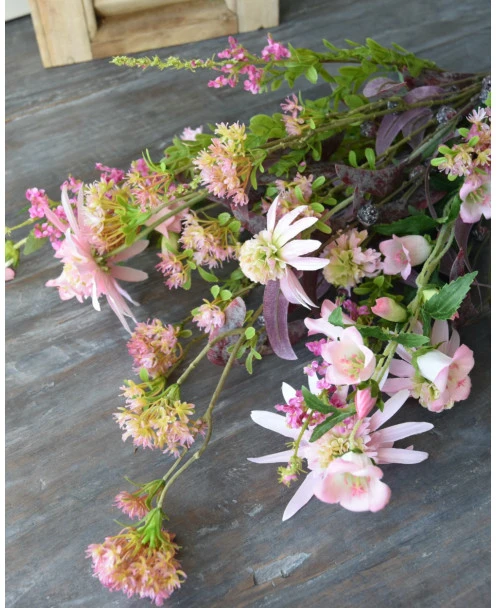 Roze Zijde Pluk Boeket Gemengd, Brynxz Met Bloesem, Klokjes Bloemen, Zonnehoed, Spirea En Eucalyptus - Afbeelding 3