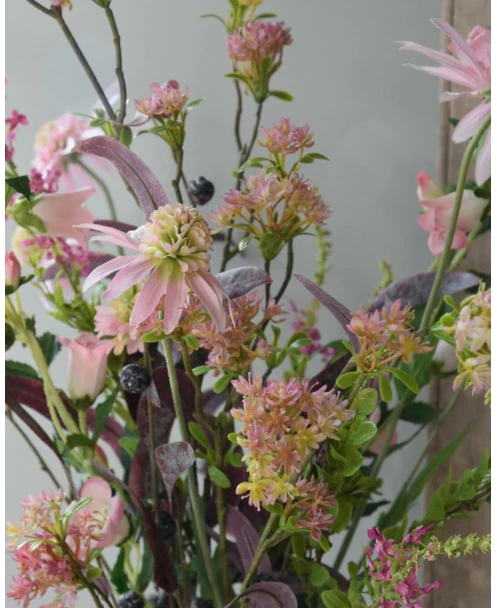 Roze Zijde Pluk Boeket Gemengd, Brynxz Met Bloesem, Klokjes Bloemen, Zonnehoed, Spirea En Eucalyptus - Afbeelding 4