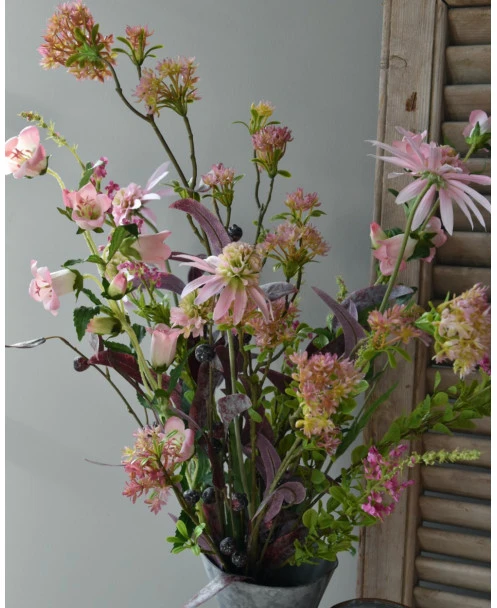 Roze Zijde Pluk Boeket Gemengd, Brynxz Met Bloesem, Klokjes Bloemen, Zonnehoed, Spirea En Eucalyptus - Afbeelding 5