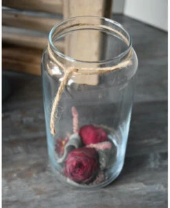 Glazen Vaas Gevuld Met Gevries- Droogde Bloemen In Het Bordeaux Rood