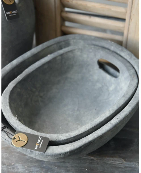 Set Ovale Handgemaakte Schalen Majestic Grijs, Brynxz - Afbeelding 2