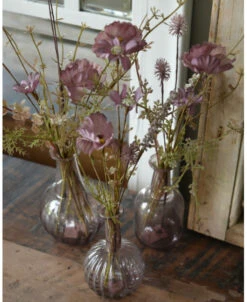 Set Van 3 Glazen Vaasjes Met Zijde Bloemen, IB Laursen