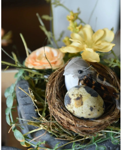Set Van Houten Bakje, Waxinelicht Potje En Bloemstukje Met Vogeltje - Afbeelding 2