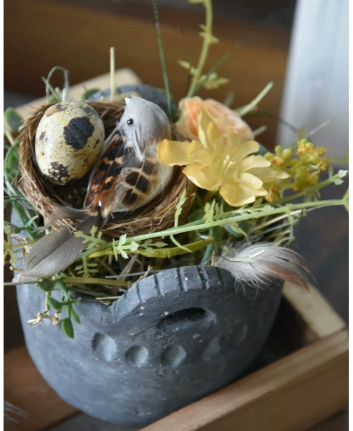 Set Van Houten Bakje, Waxinelicht Potje En Bloemstukje Met Vogeltje - Afbeelding 7