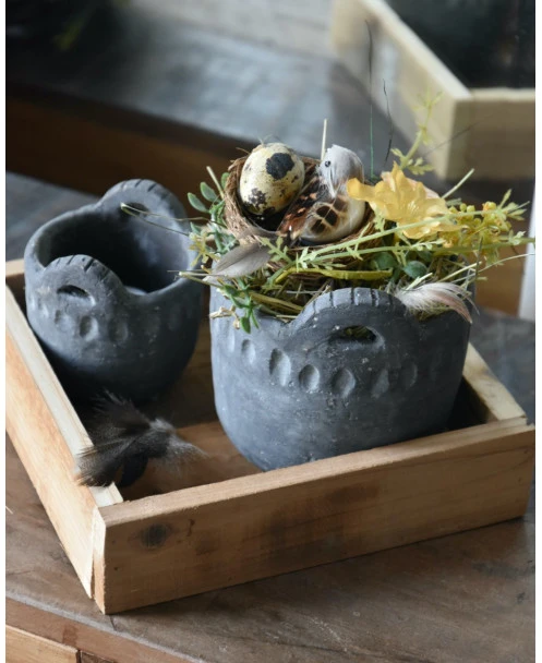 Set Van Houten Bakje, Waxinelicht Potje En Bloemstukje Met Vogeltje - Afbeelding 8