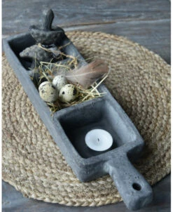 Vakkenbak Vintage Grijs Aardewerk Met Oor, 3 Vakken Brynxz