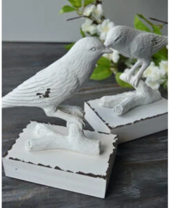 Vogel Boekensteun Antiek Wit, Set Van Twee