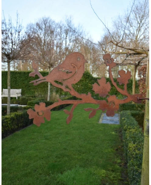 Vogel Op Bloesemtak, Roest Metaal - Afbeelding 2