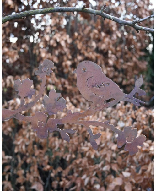 Vogel Op Bloesemtak, Roest Metaal - Afbeelding 4