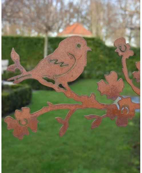Vogel Op Bloesemtak, Roest Metaal - Afbeelding 5
