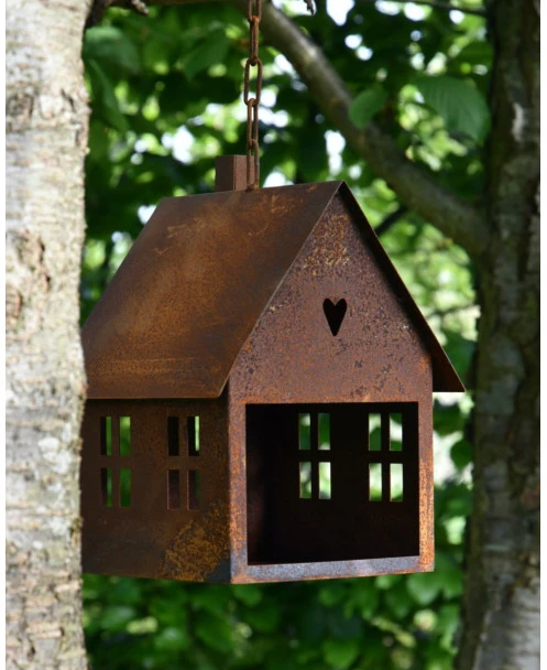 Vogel Voeder Huisje Van Roest Metaal Aan Ketting - Afbeelding 2