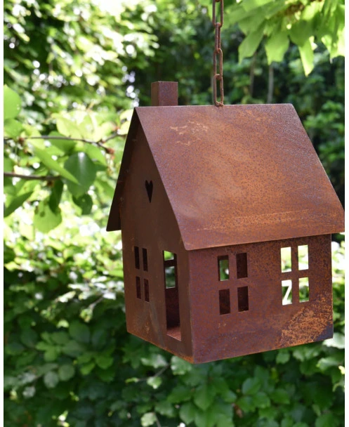 Vogel Voeder Huisje Van Roest Metaal Aan Ketting - Afbeelding 3