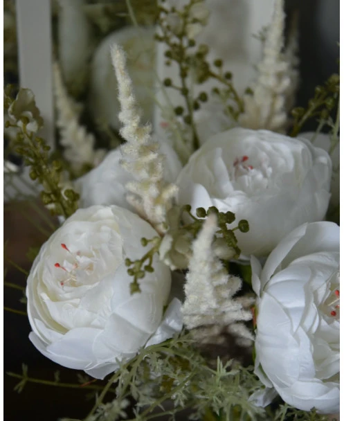 Wit Zijde Bloemen Biedermeier Boeket Met Pioenrozen - Afbeelding 3