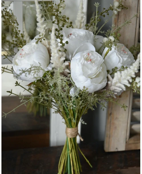 Wit Zijde Bloemen Biedermeier Boeket Met Pioenrozen - Afbeelding 4