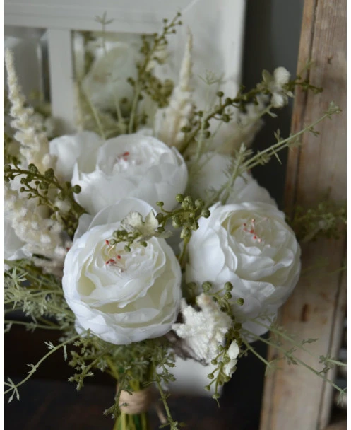 Wit Zijde Bloemen Biedermeier Boeket Met Pioenrozen - Afbeelding 6