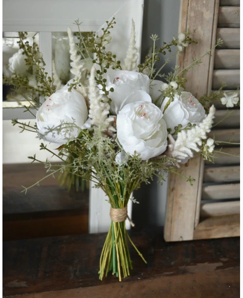 Wit Zijde Bloemen Biedermeier Boeket Met Pioenrozen - Afbeelding 7