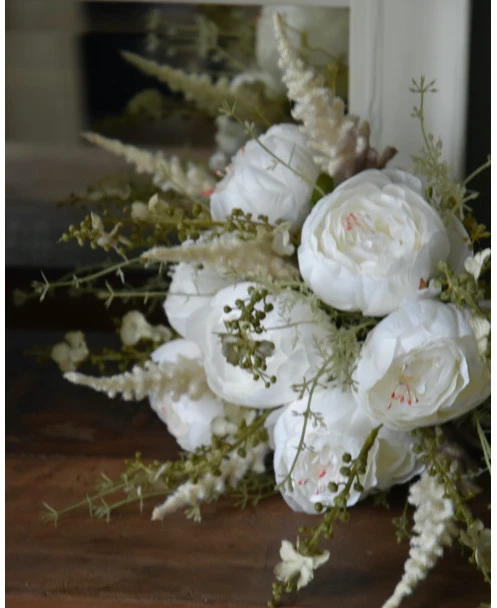 Wit Zijde Bloemen Biedermeier Boeket Met Pioenrozen