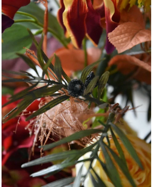 Zijde Barok Boeket In Warm Rood Oranje Geel Met Gloriosa En Vuurpijl - Afbeelding 8