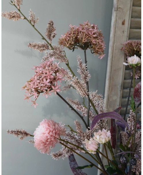 Zijde Brynxz Pluk Boeket In Roze Met Vlier En Wilgen Bloesem, Eucalyptus En Chrysanten - Afbeelding 3