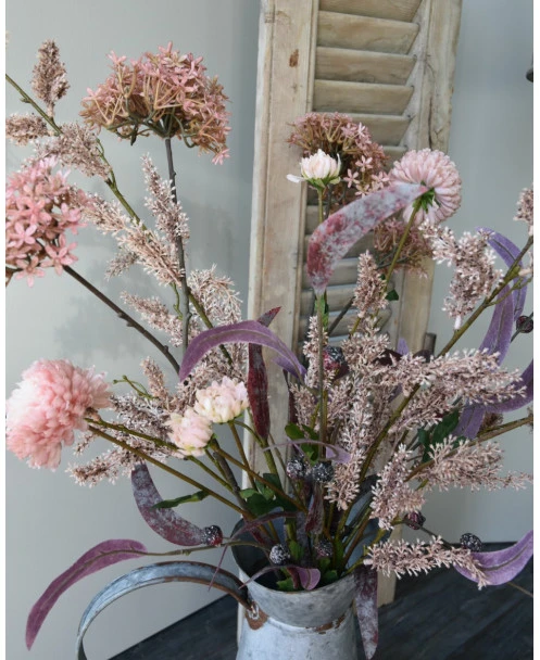 Zijde Brynxz Pluk Boeket In Roze Met Vlier En Wilgen Bloesem, Eucalyptus En Chrysanten - Afbeelding 4