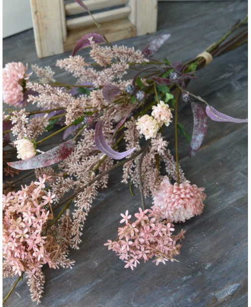 Zijde Brynxz Pluk Boeket In Roze Met Vlier En Wilgen Bloesem, Eucalyptus En Chrysanten - Afbeelding 5