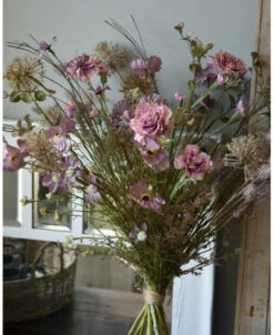 Zijde Pluk Veldboeket In Lila En Grijs Groenen