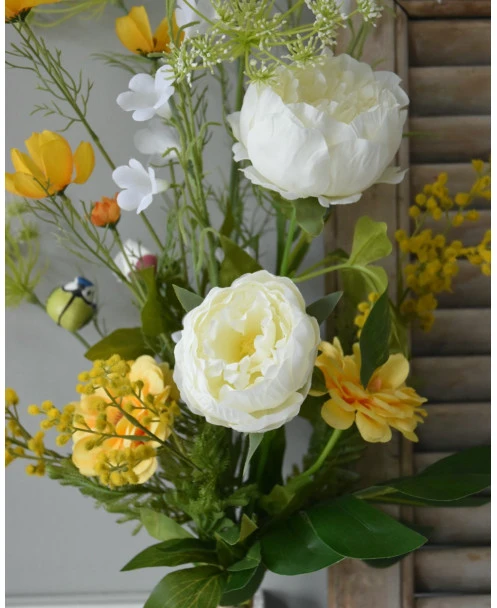 Zijde Vrolijk Pluk Boeket In Wit En Geel - Afbeelding 4